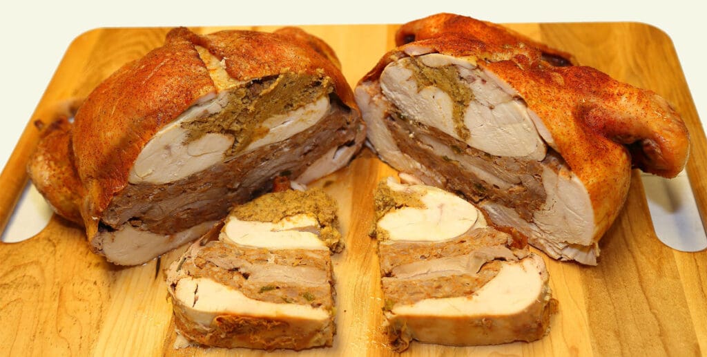 turducken cut into two halves